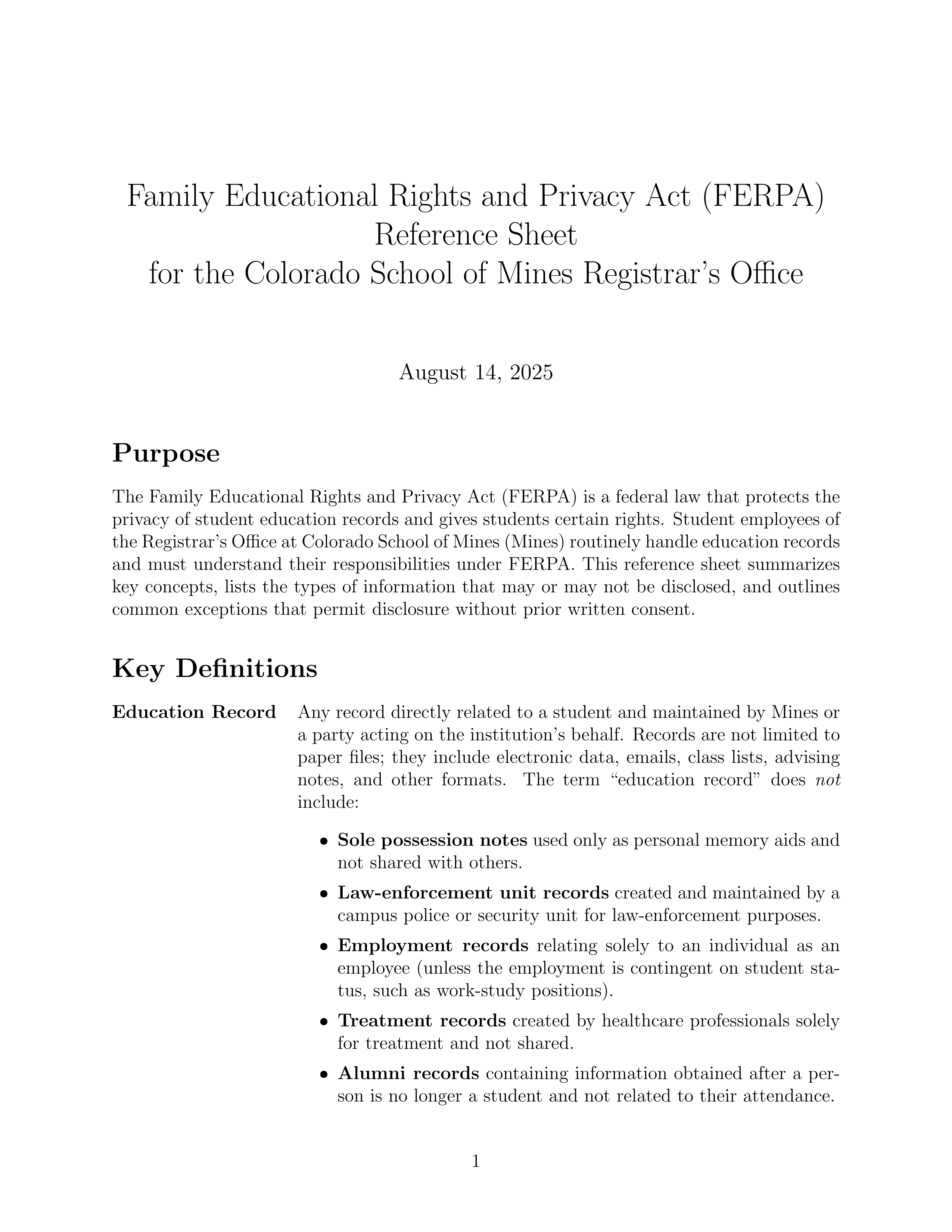 FERPA Reference Document